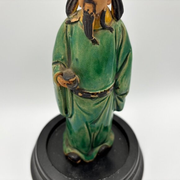 Vintage Chinese Mud Man Scholar Green Robe Standing with decorative Base 6.5" - Picture 3 of 10
